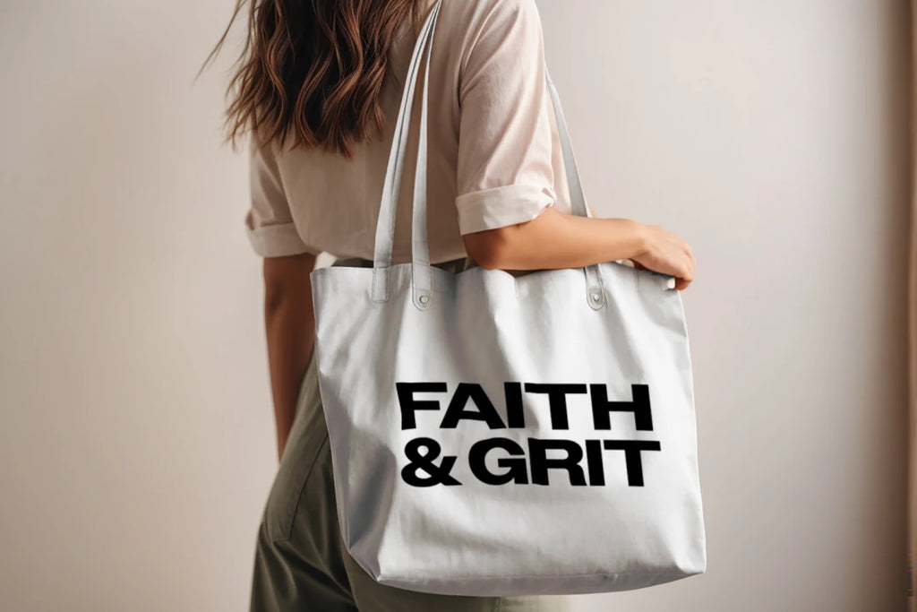Faith N Grit Jumbo Tote Bag - Black Print