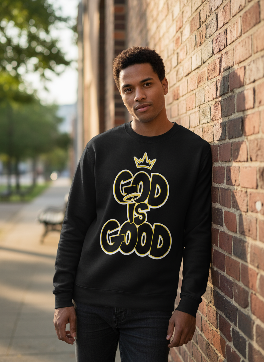 Black “God Is Good” Crewneck
